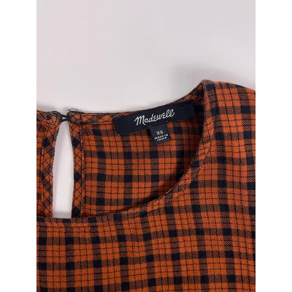 Madewell Burnt Orange & Black Plaid Ruffle Front Long Sleeve Top - Picture 7 of 8